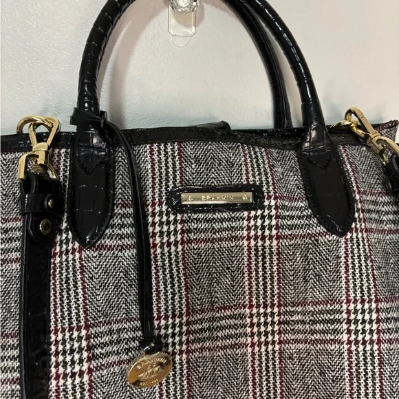 Brahmin Monique Multi Highland Genuine Leather Wool Plaid Tote - Picture 3 of 11